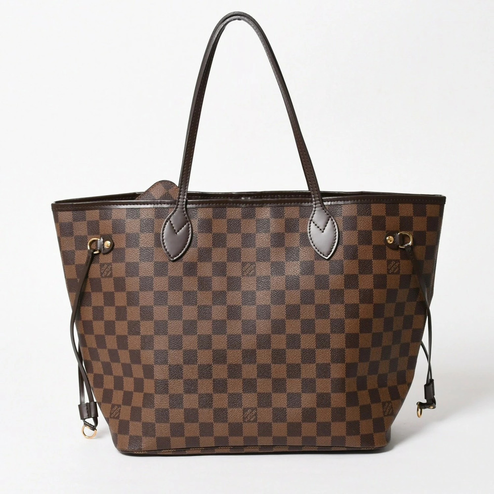 LOUIS VUITTON Neverfull tote bag Damier Ebene Brown canvas leather